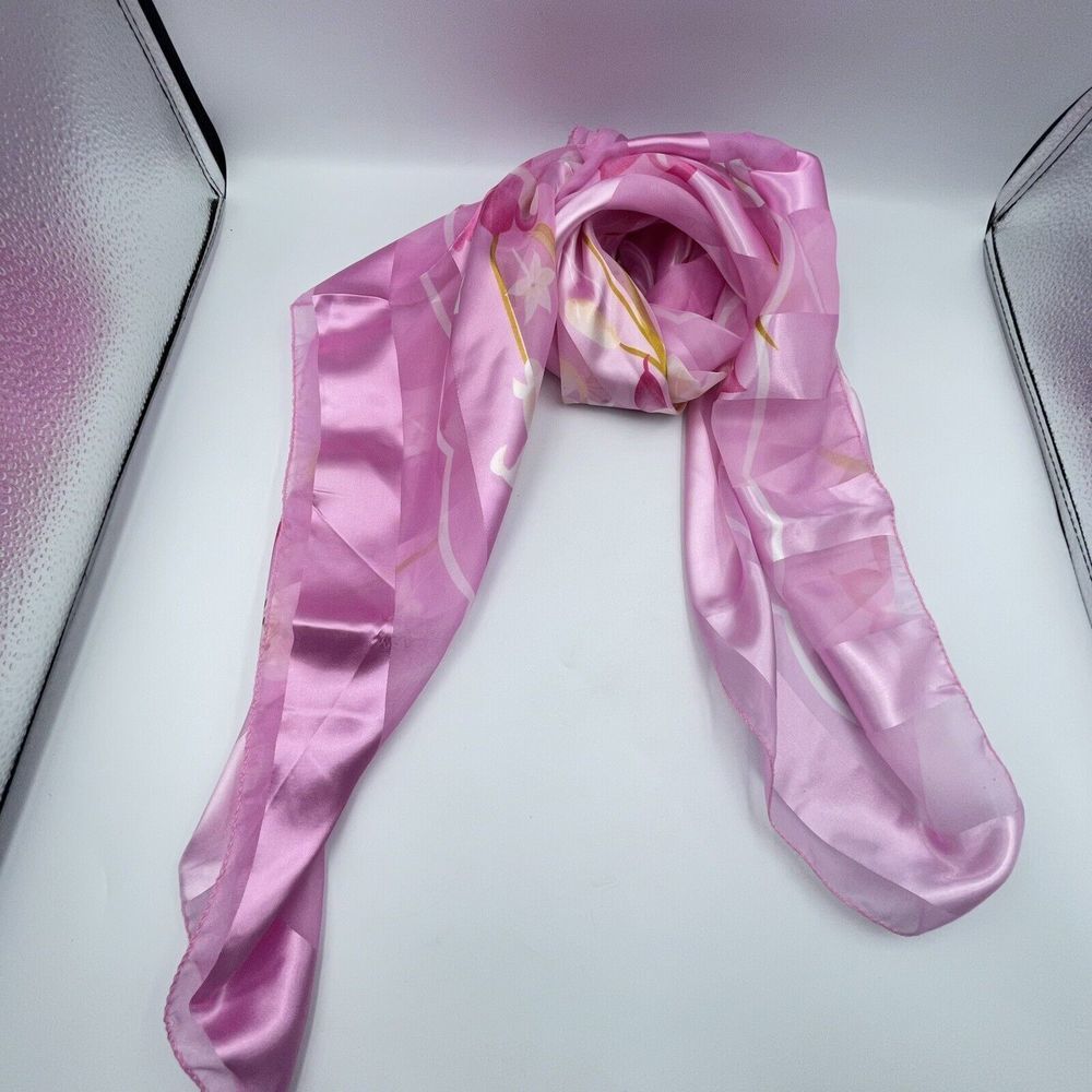 Silk Square Scarf Women 37 x 37 Inches Shawl Wrap floral Pink - Picture 4 of 6